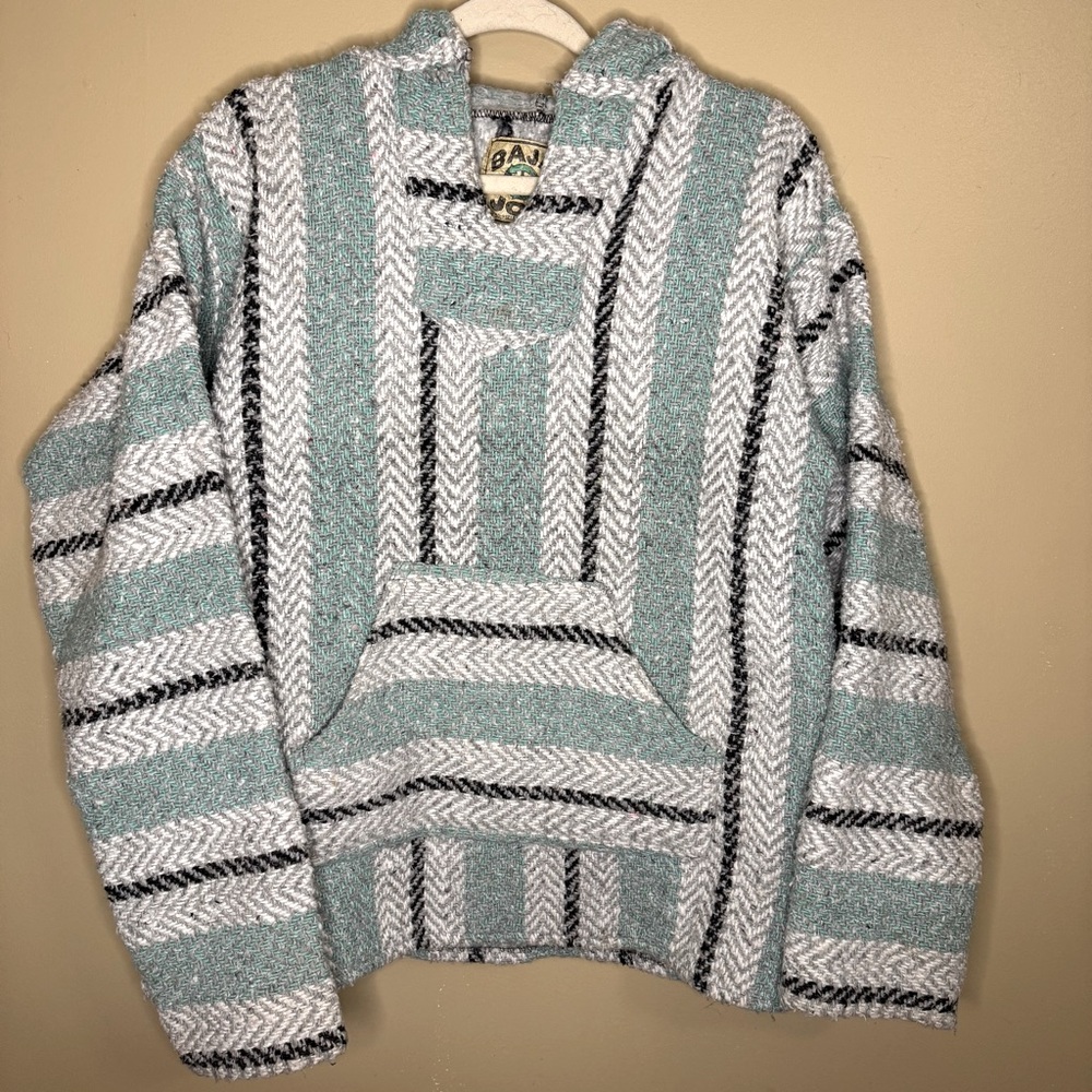 Baja Joe Mexican Hoodie Pastel Mint Blue Small